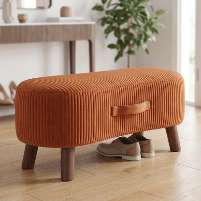 Shoe bench ottoman Burnt Orange - ribbed upholstery Scandinavian hallway