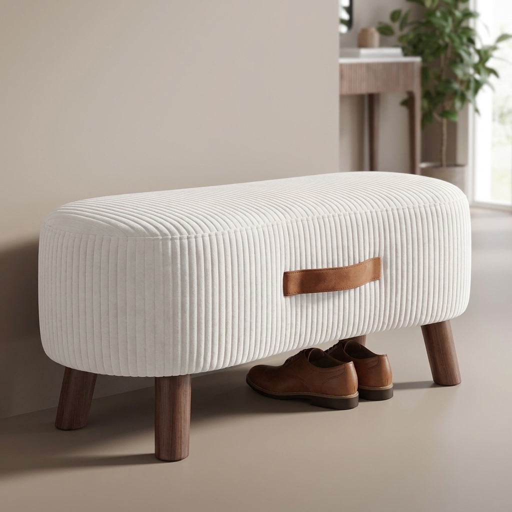 Shoe bench ottoman White - ribbed upholstery Scandinavian hallway