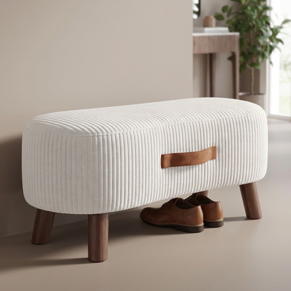Shoe bench ottoman White - ribbed upholstery Scandinavian hallway