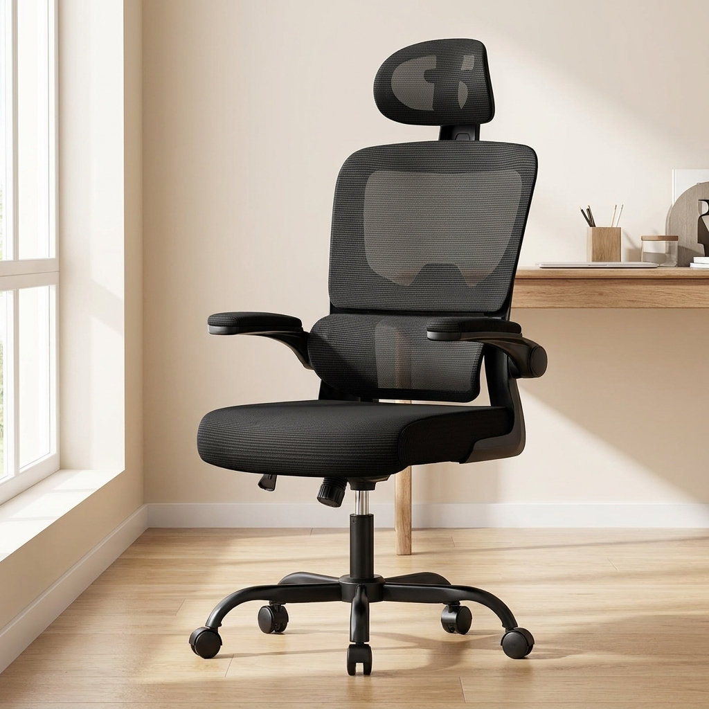 Aurem ergonomic office chair - Black mesh, black frame - home office lifestyle