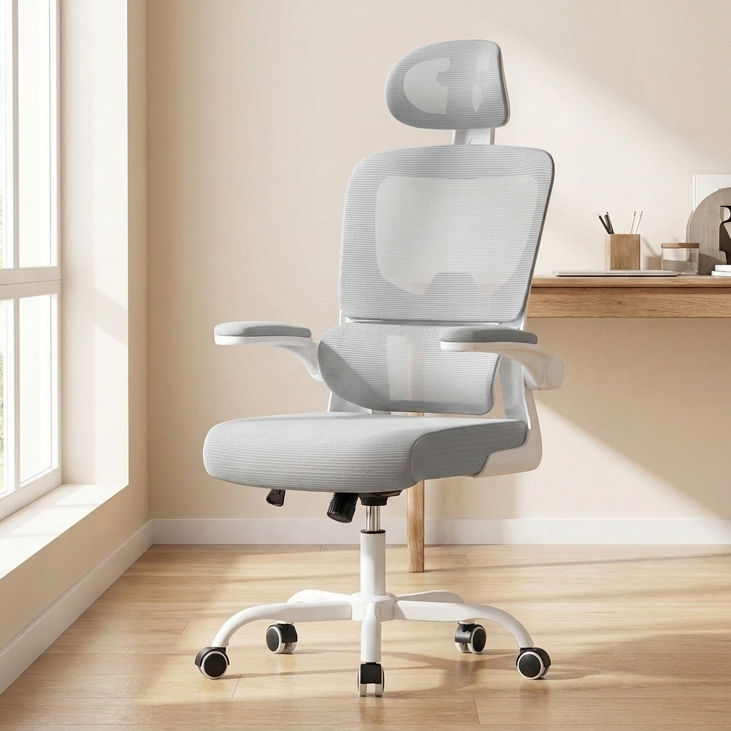 Aurem ergonomic office chair - Light grey mesh, white frame - home office lifestyle