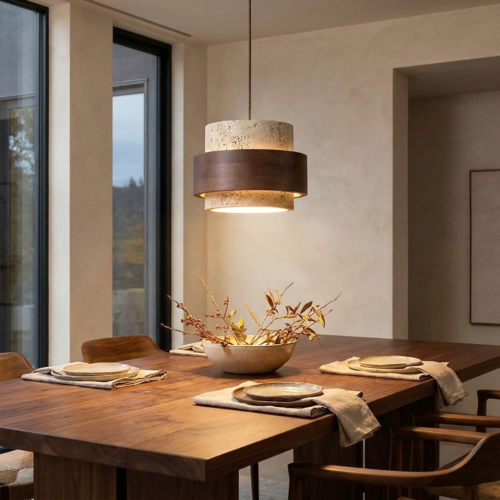 Luma Travertine Stone Pendant - Single Head Dia 17cm