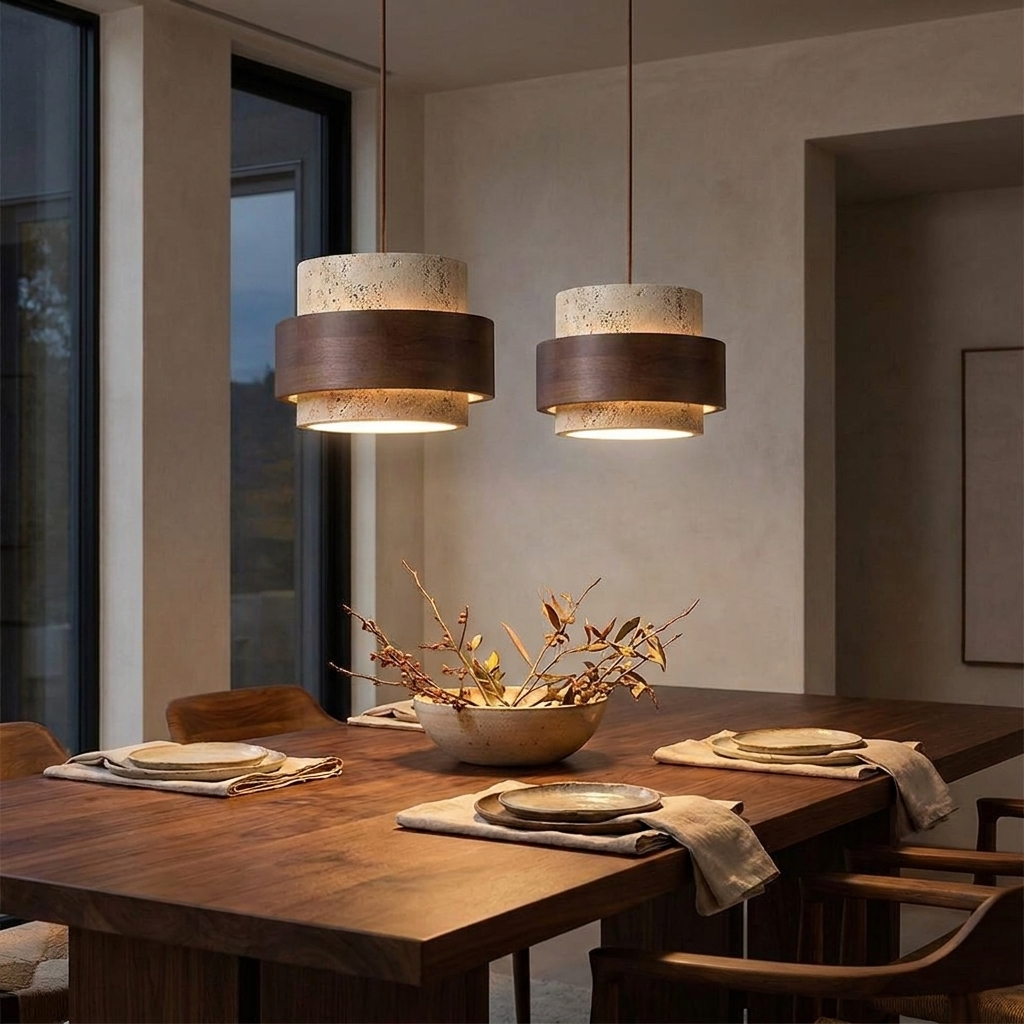Luma Travertine Stone Pendant - 2 Heads L55cm