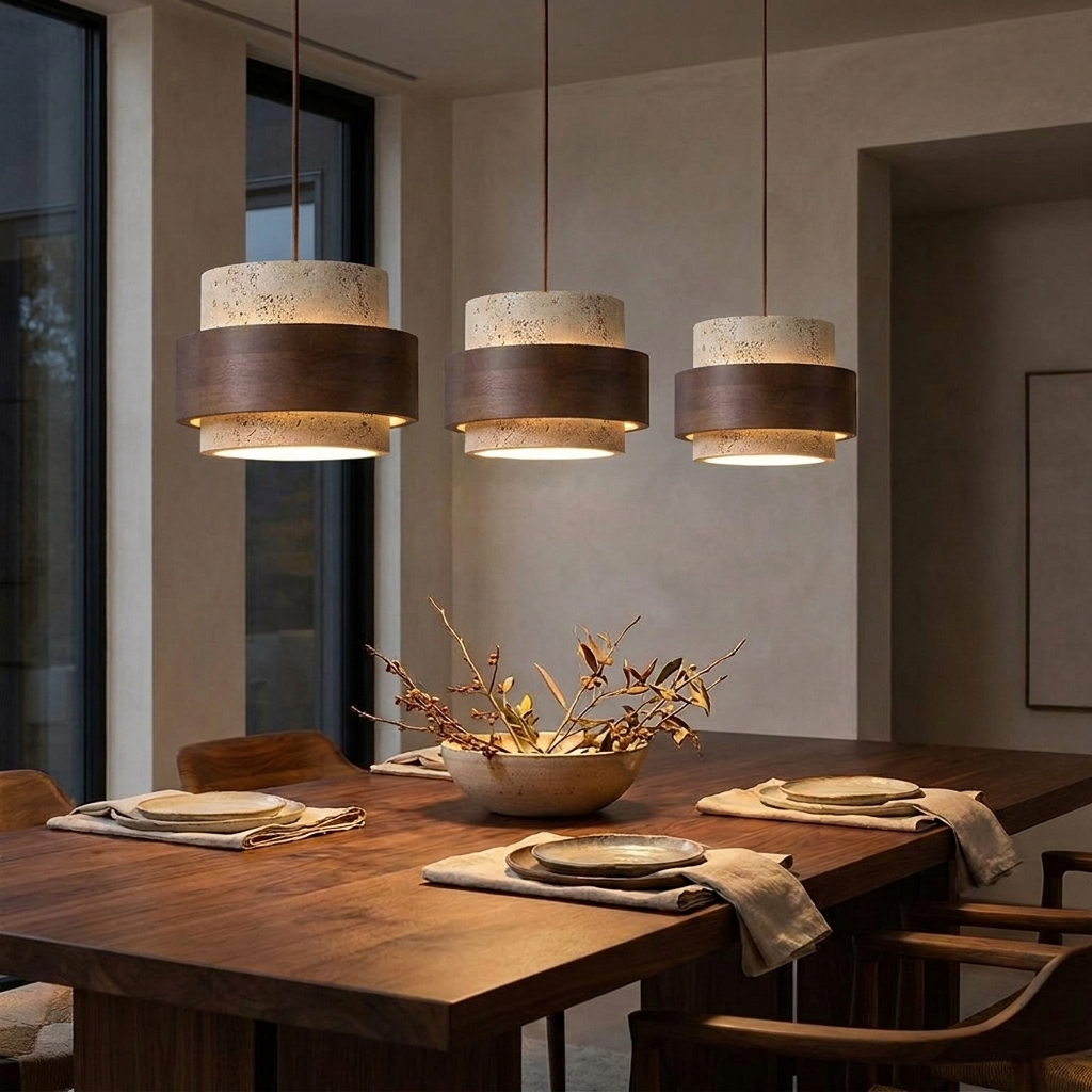 Luma Travertine Stone Pendant - 3 Heads L80cm Linear