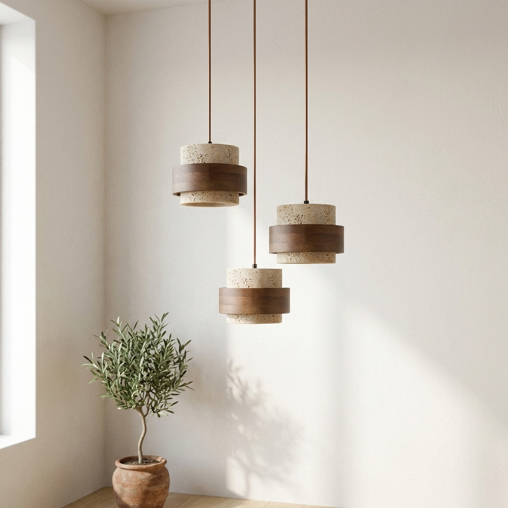 Luma Travertine Stone Pendant - 3 Heads Dia 30cm Round Cluster