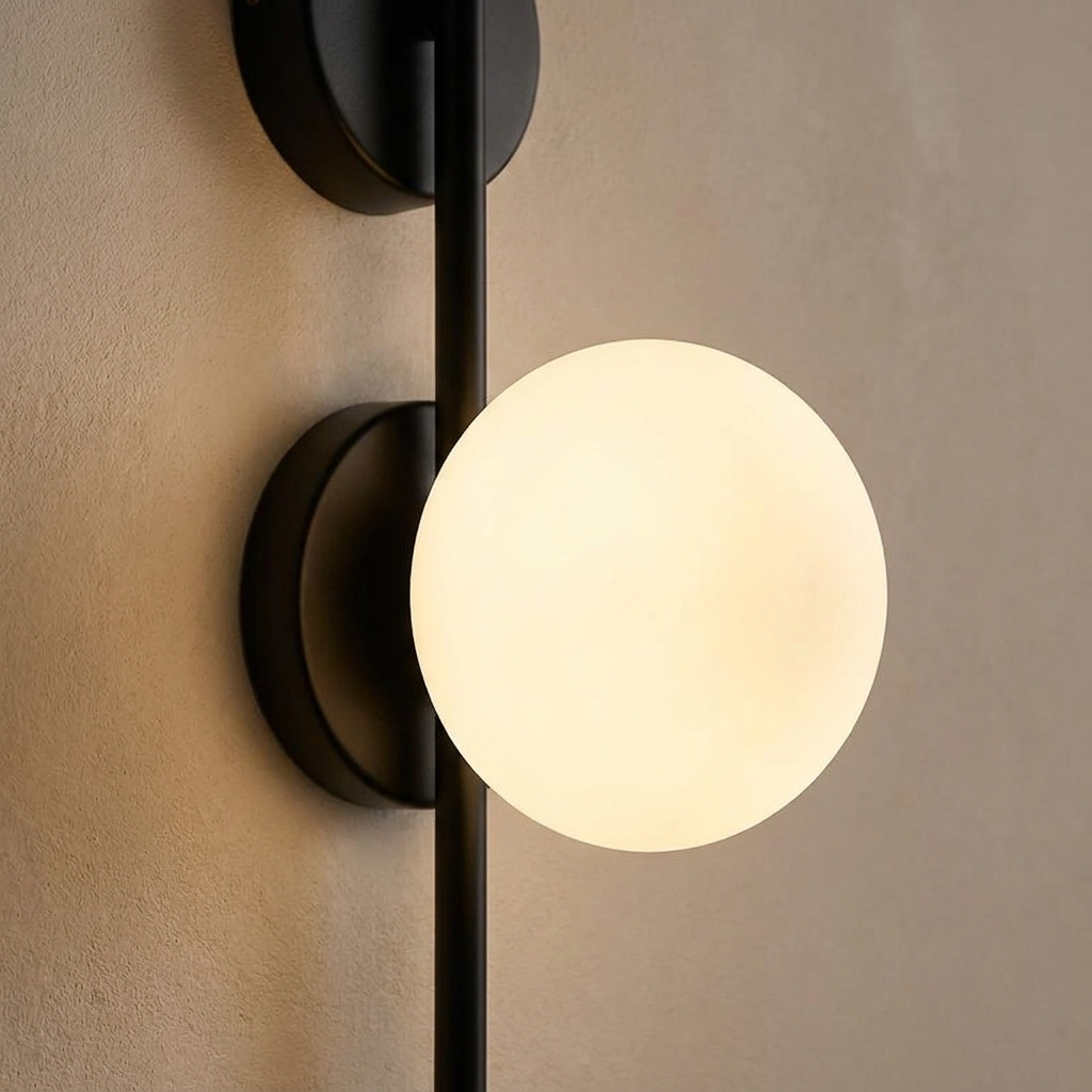 Black glass wall sconce close-up detail