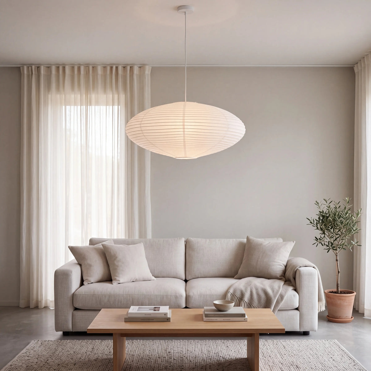 Japanese wabi sabi Xuan rice paper UFO pendant light, E27 ceiling lamp in a UK dining room