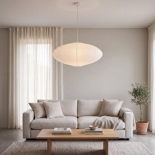 Japanese wabi sabi Xuan rice paper UFO pendant light, E27 ceiling lamp in a UK dining room
