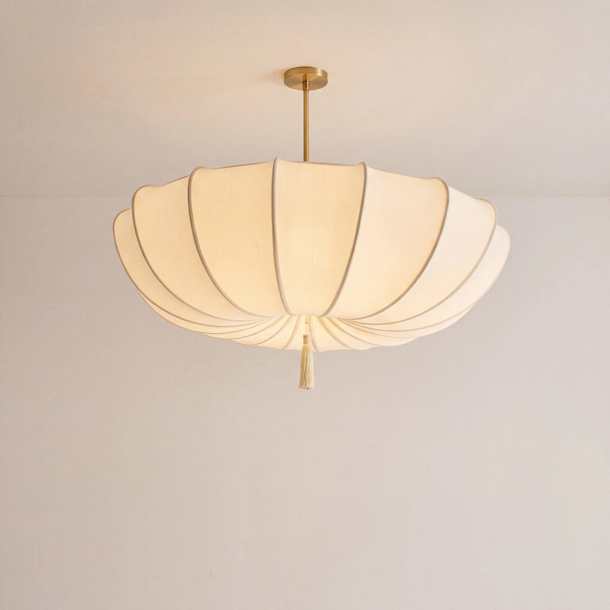 French pleated umbrella fabric chandelier with wrought iron frame, E27 pendant in a UK bedroom