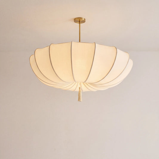 French pleated umbrella fabric chandelier with wrought iron frame, E27 pendant in a UK bedroom