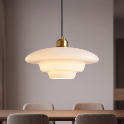 White dome glass pendant light, 30 by 12cm, E27 hanging lamp over a UK kitchen island