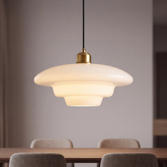 White dome glass pendant light, 30 by 12cm, E27 hanging lamp over a UK kitchen island