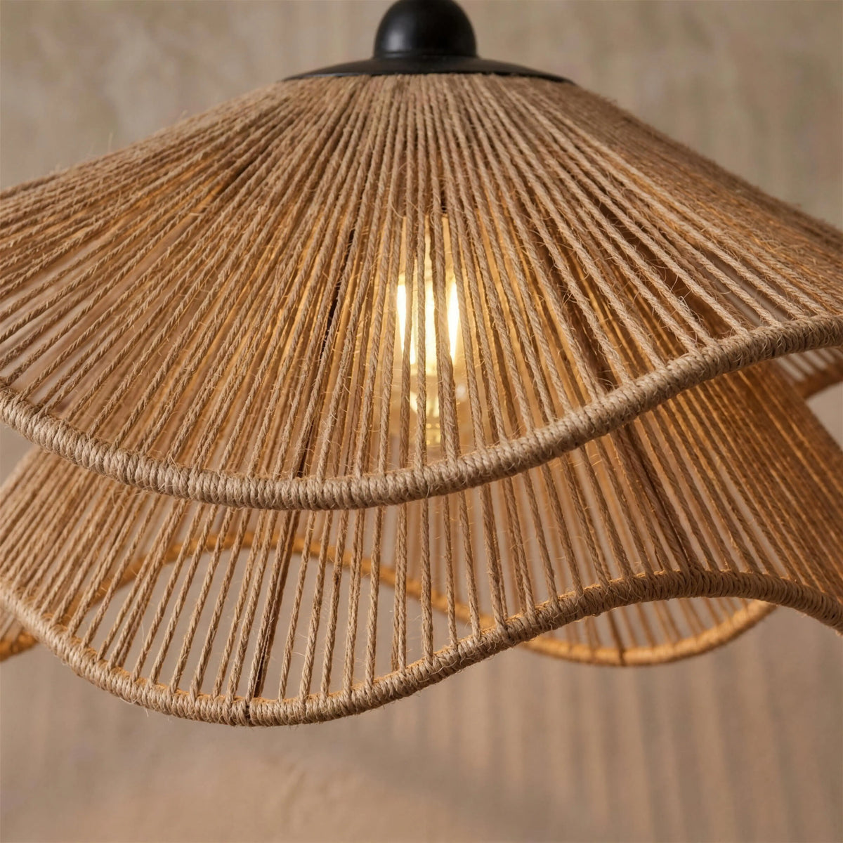 Woven Pendant Light Shade | Natural Jute Rope Scalloped Ceiling Lamp for Kitchen, Dining Room & Bedroom | Boho Rattan-Style Look, 30–60cm, E27