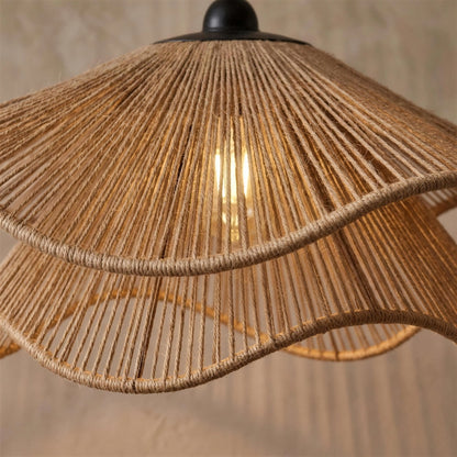 Woven Pendant Light Shade | Natural Jute Rope Scalloped Ceiling Lamp for Kitchen, Dining Room & Bedroom | Boho Rattan-Style Look, 30–60cm, E27