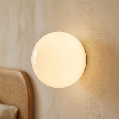 Milky glass globe wall light, glossy glass finish