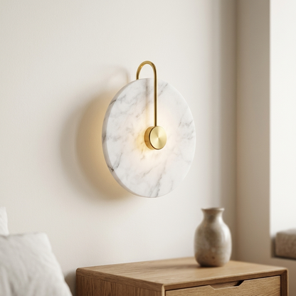 Designer marble wall light, B Form 15cm with gold rod