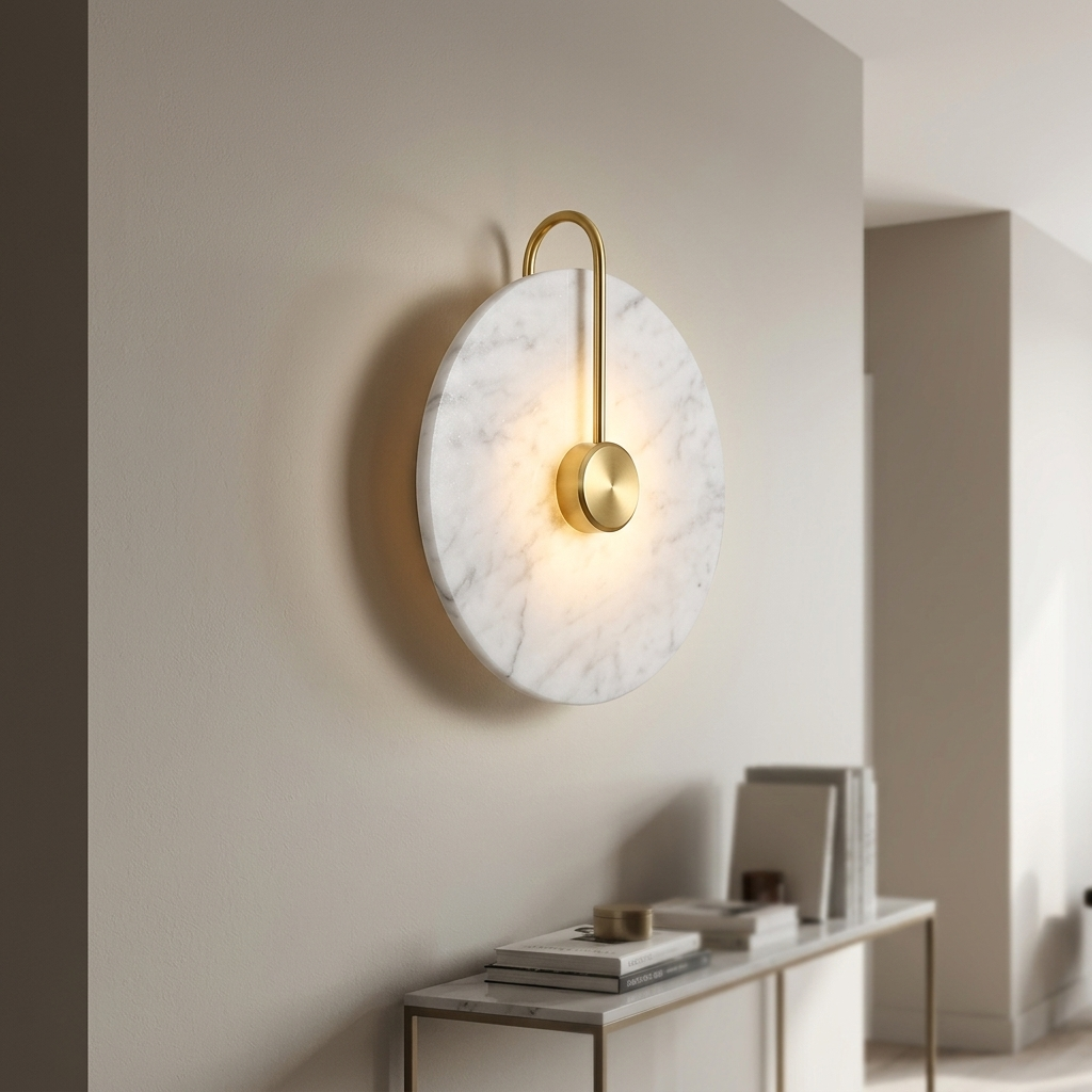 Designer marble wall light, B Form 20cm with gold rod
