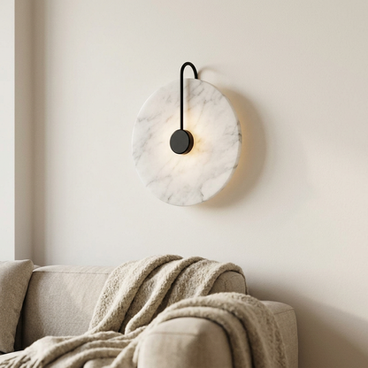 Designer marble wall light, B Form 20cm with black rod