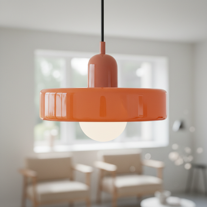 Retro two-tone fluted glass pendant light, Terracotta and Orange