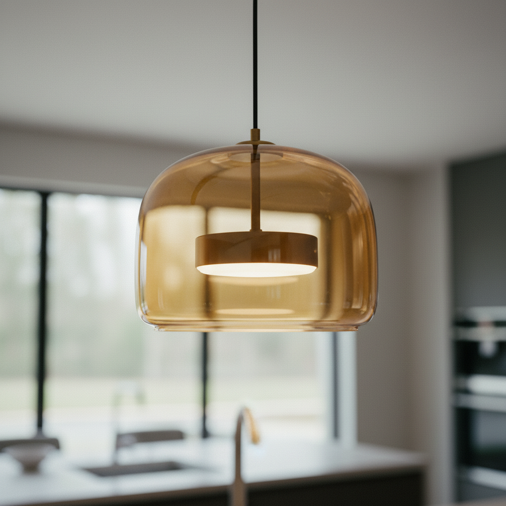 Glass kitchen island pendant light, Amber 25cm Dome