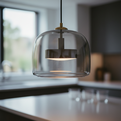 Glass kitchen island pendant light, Smoke Grey 25cm Dome