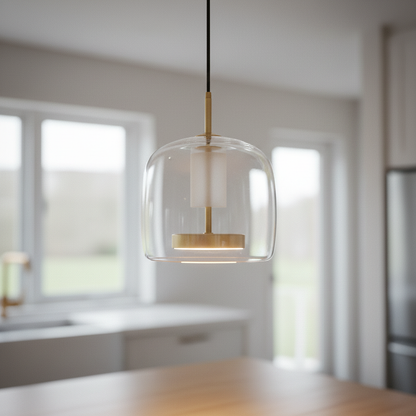 Glass kitchen island pendant light, Clear 25cm Dome