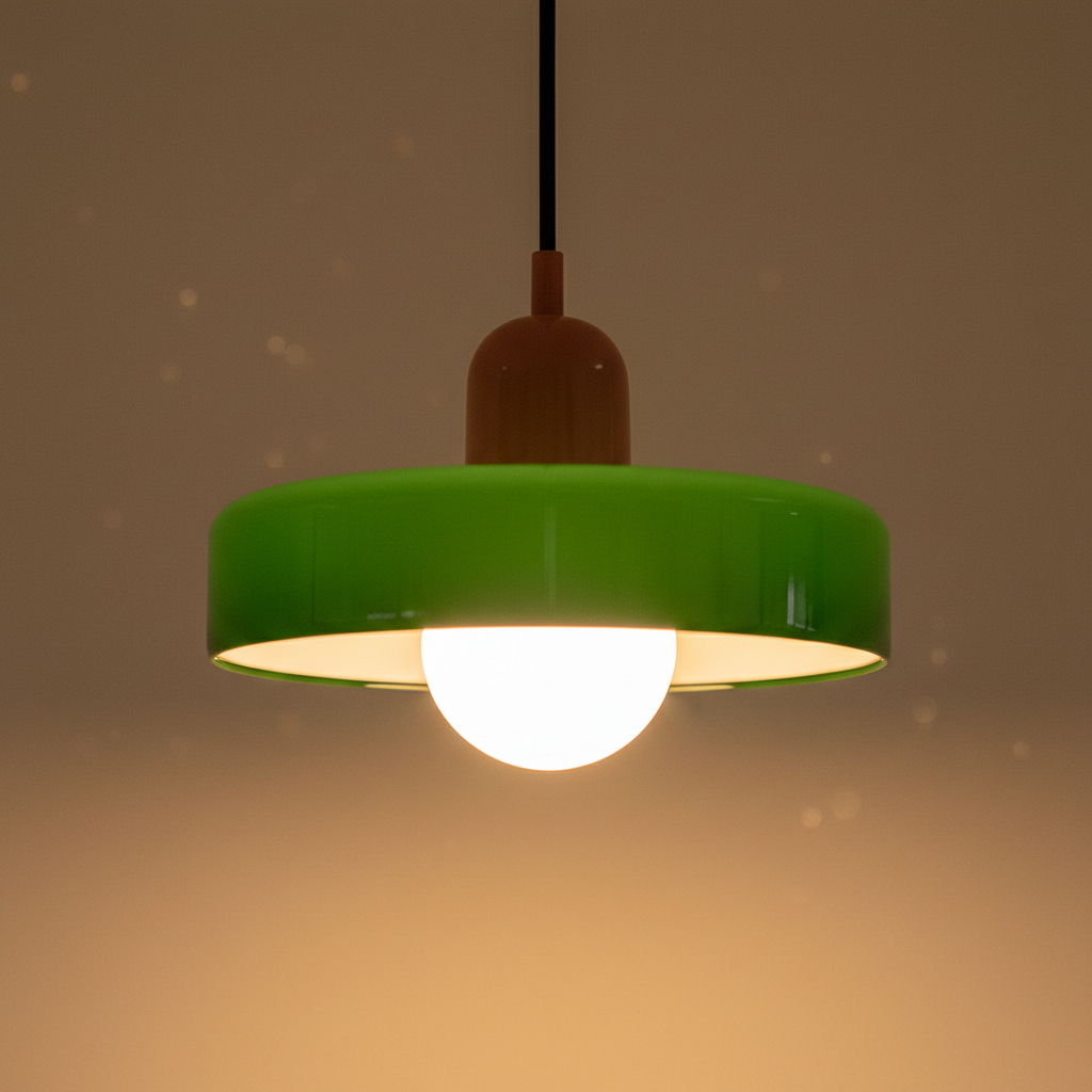 Retro two-tone fluted glass pendant light, Salmon and Green
