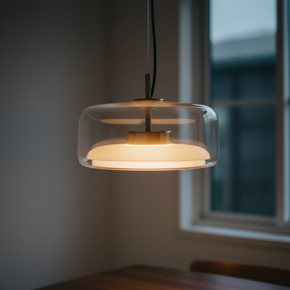 Glass kitchen island pendant light, Clear 35cm Drum