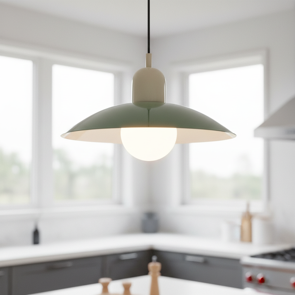 Retro macaron saucer pendant light, Beige and Sage