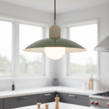 Retro macaron saucer pendant light, Beige and Sage