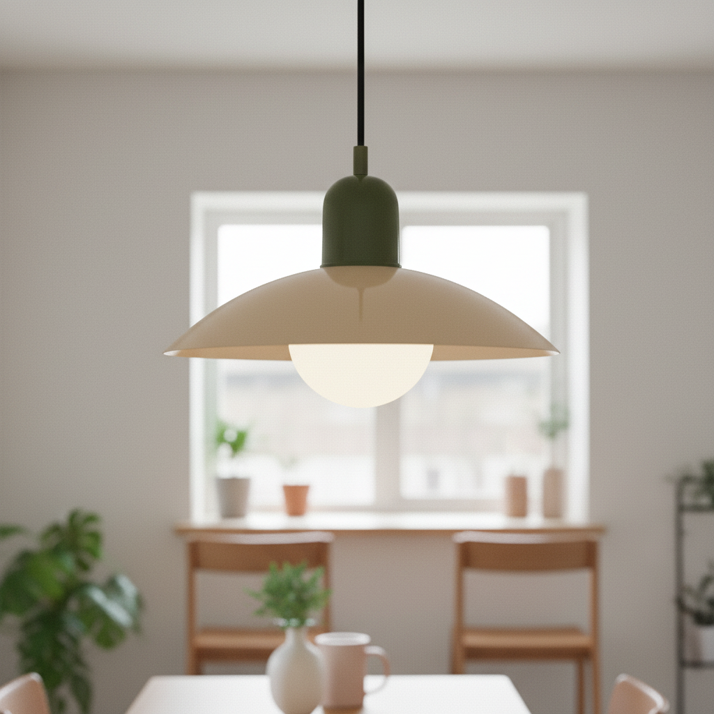 Retro macaron saucer pendant light, Green and Cream