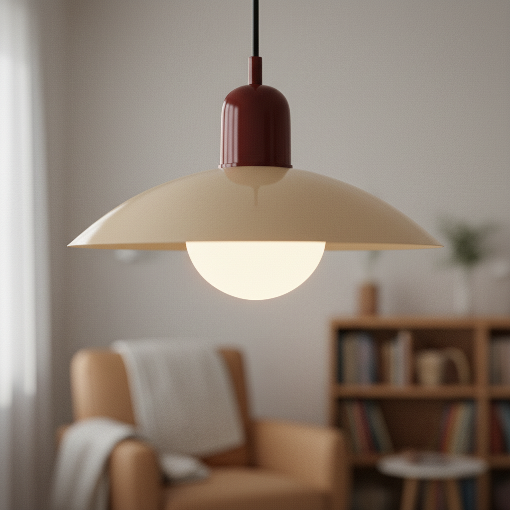 Retro macaron saucer pendant light, Red and Cream
