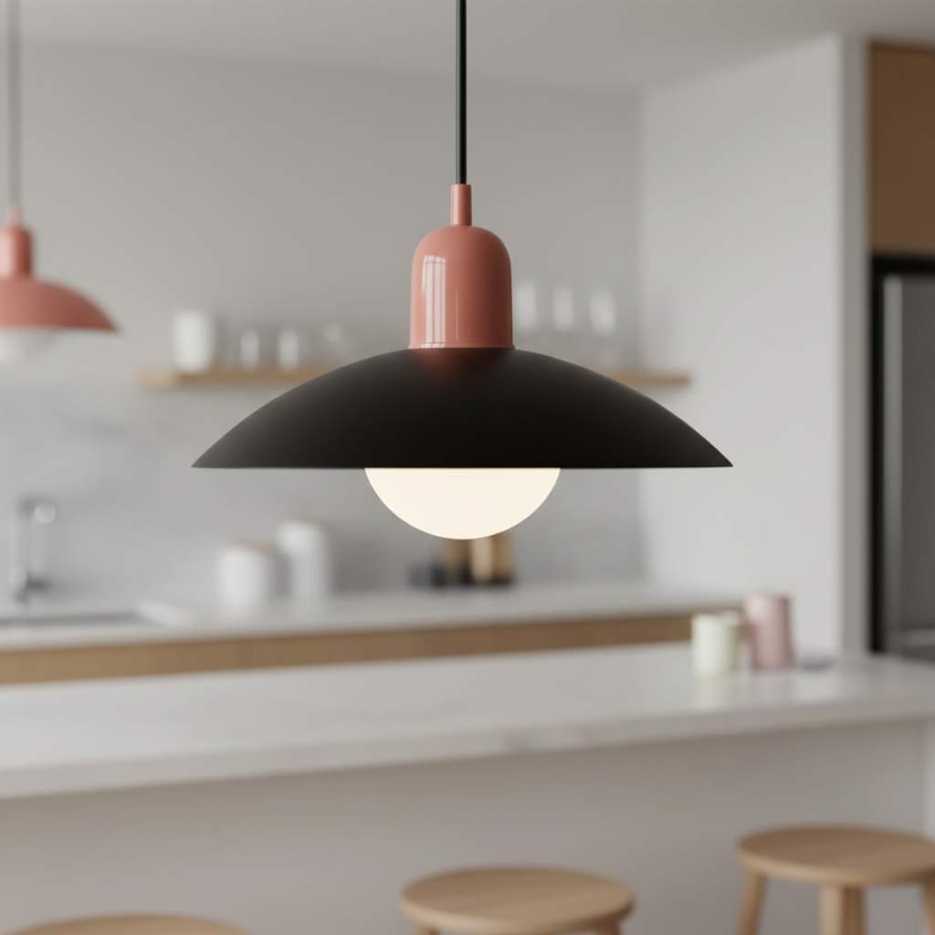 Retro macaron saucer pendant light, Pink and Black