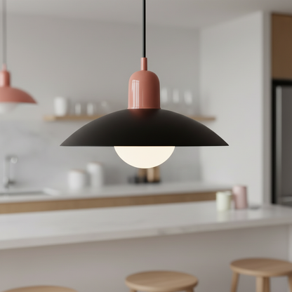 Retro macaron saucer pendant light, Pink and Black