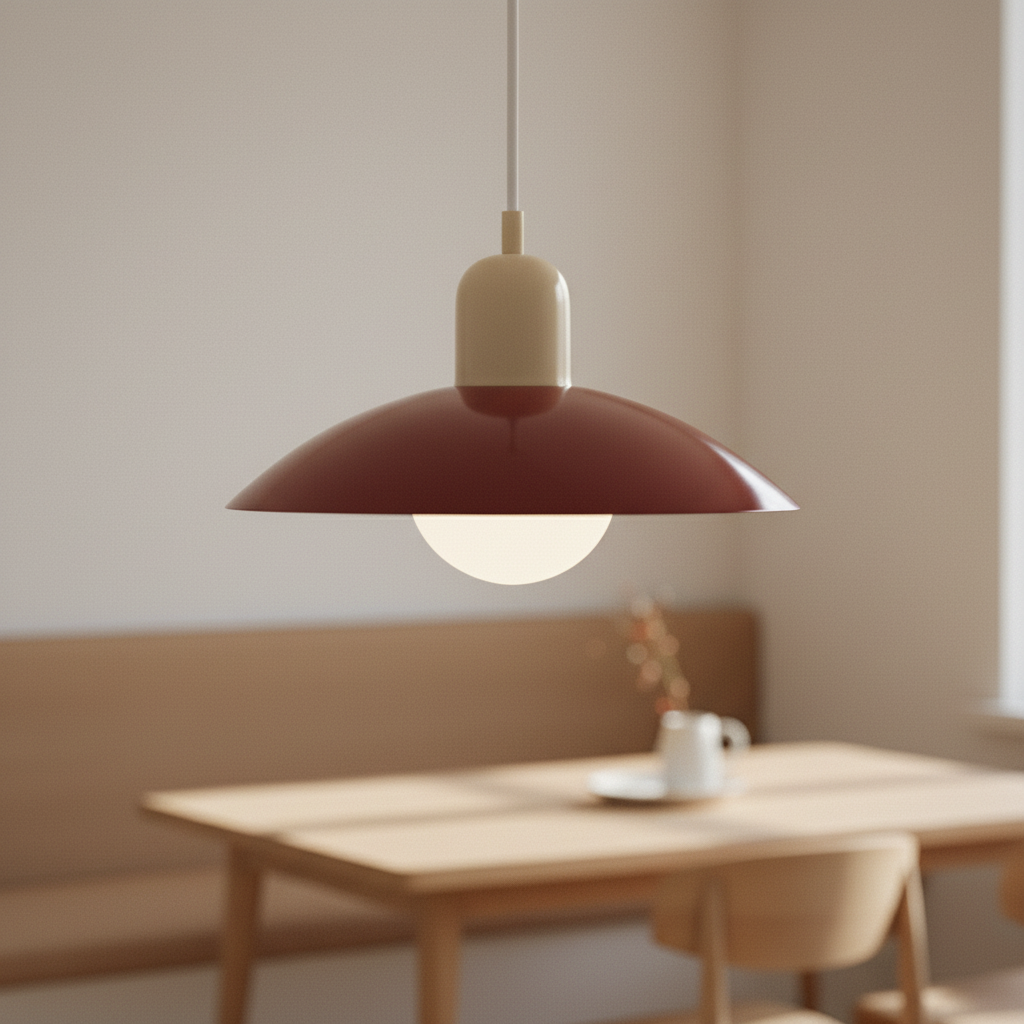 Retro macaron saucer pendant light, Beige and Oxblood