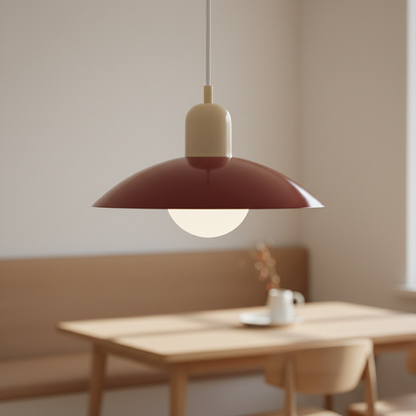 Retro macaron saucer pendant light, Beige and Oxblood