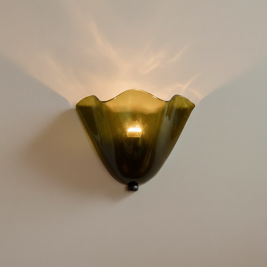French retro glass plug in wall light, Olive Green