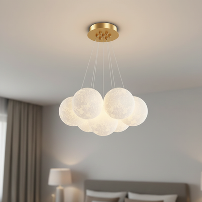 3D moon globe cluster chandelier, Flush mount Gold 7 Moons 12cm