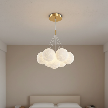 3D moon globe cluster chandelier, Drop rod Gold 7 Moons 15cm