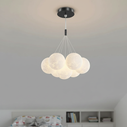 3D moon globe cluster chandelier, Drop rod Black 7 Moons 15cm