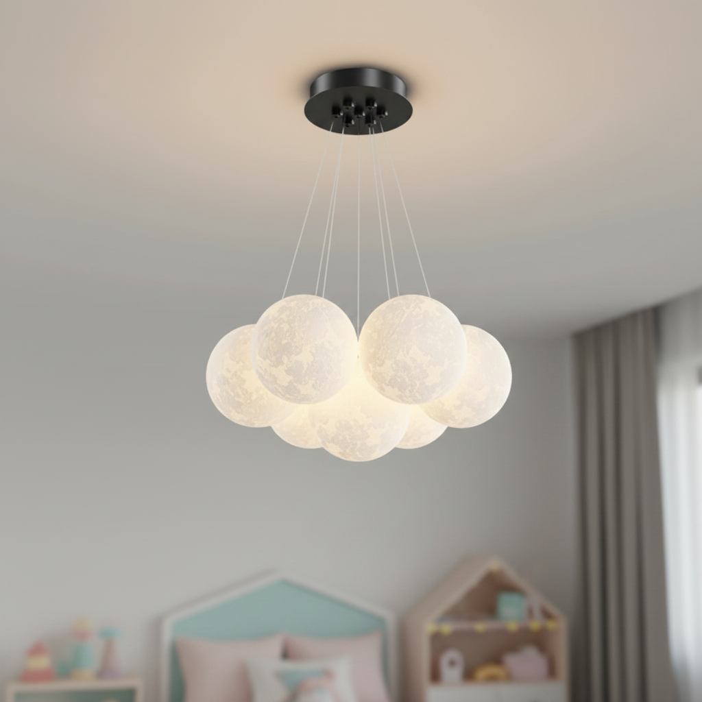 3D moon globe cluster chandelier, Flush mount Black 7 Moons 12cm