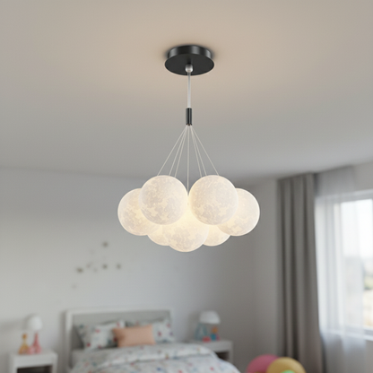 3D moon globe cluster chandelier, Drop rod Black 7 Moons 12cm