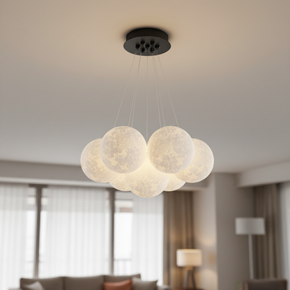 3D moon globe cluster chandelier, Flush mount Black 7 Moons 15cm