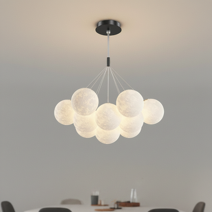 3D moon globe cluster chandelier, Drop rod Black 13 Moons