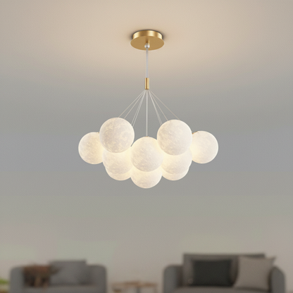 3D moon globe cluster chandelier, Drop rod Gold 13 Moons