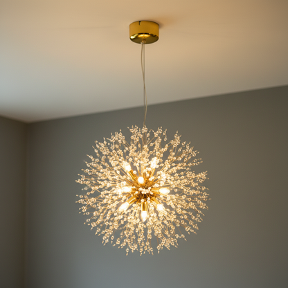 Gold dandelion crystal chandelier, 50cm with 9 lights