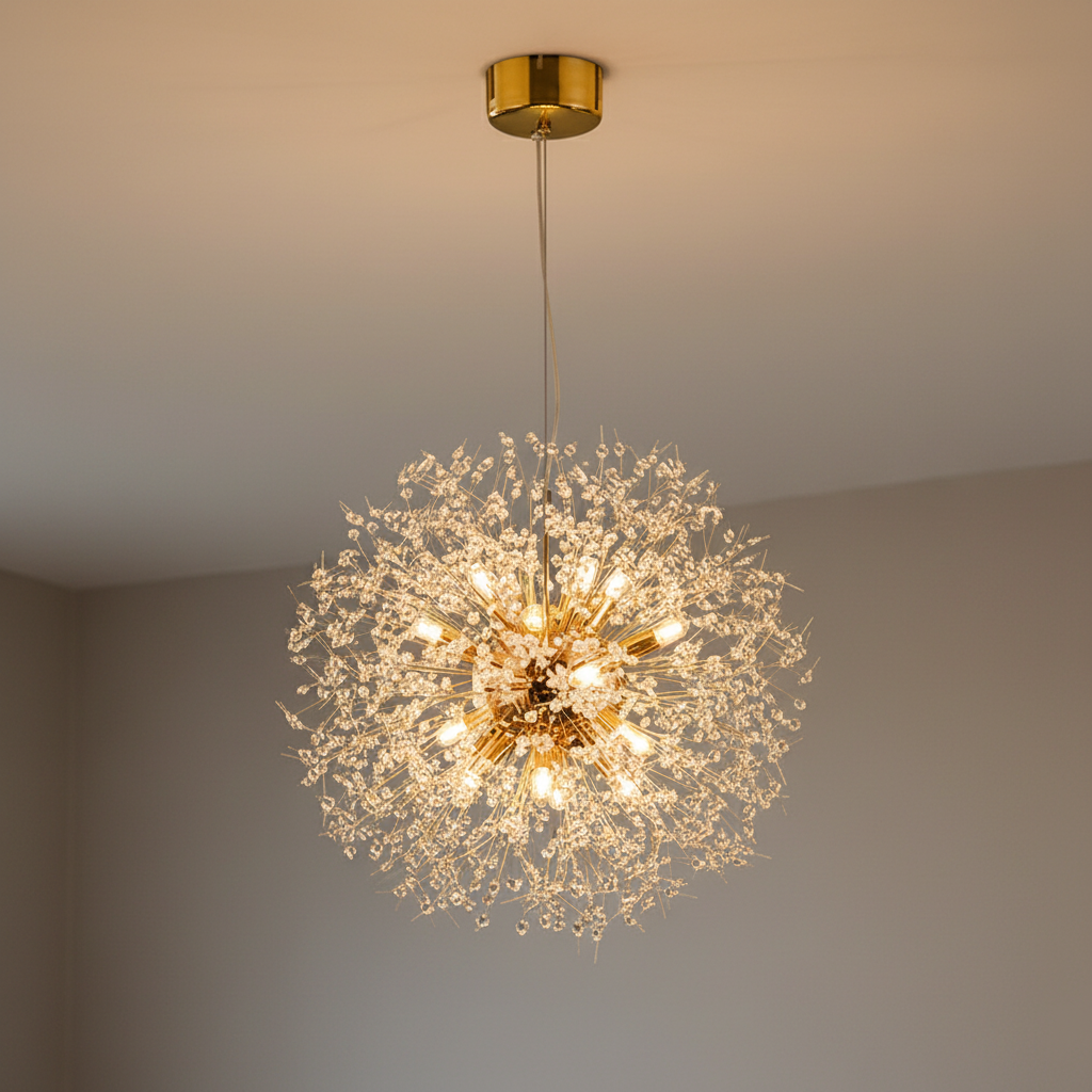 Gold dandelion crystal chandelier, 55cm with 12 lights