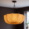 Pendant Light | Pleated Fabric Lotus Ceiling Lamp for Dining Room, Bedroom, Living Room & Hallway | Japanese Cloth Shade, Warm White LED, 40cm