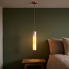 Pendant Light | Marble Cylinder Bedside Ceiling Lamp for Bedroom, Hallway & Dining | Natural Stone Tube Shade, Copper or Black Iron, 6x25cm, E27 Bulb Included