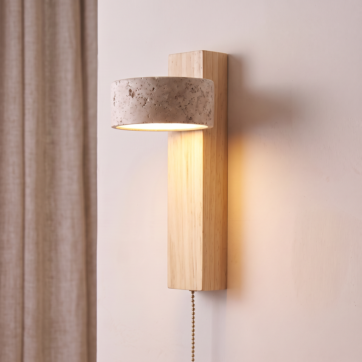 Travertine Wall Lamp — Natural Wood